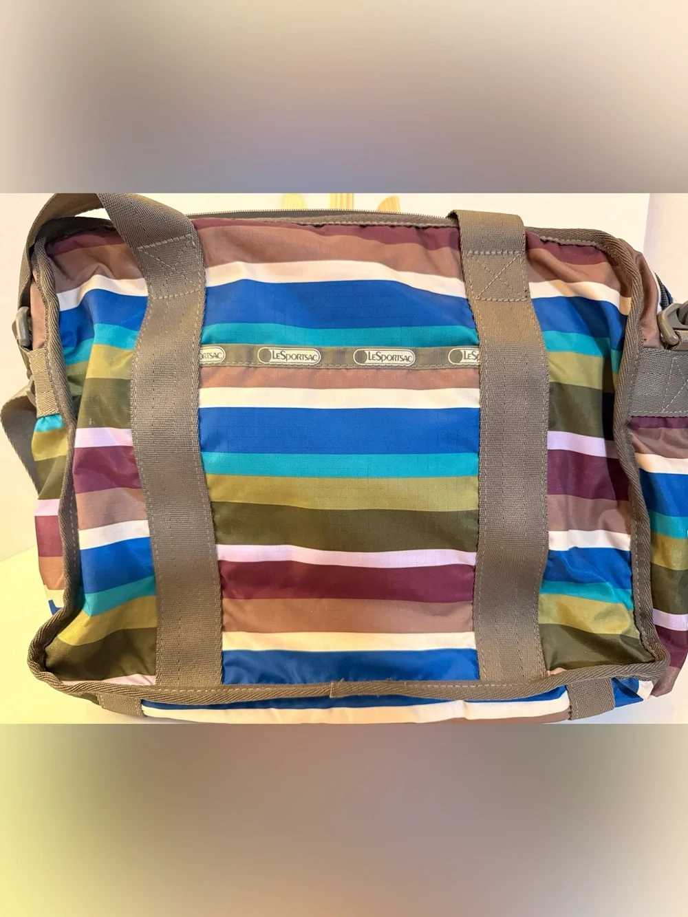 LeSportsac Multicolor Striped Laptop Bag with Gray Handles